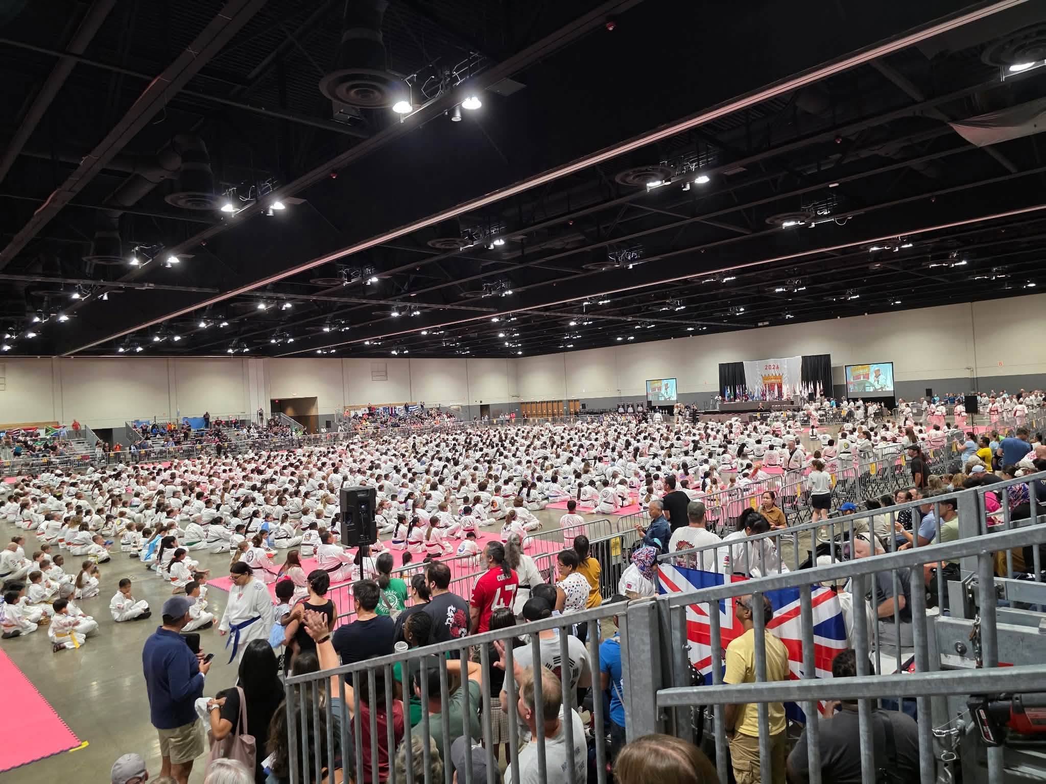 Wide view of competitors seated for the opening ceremony at the WTSDA World Championships